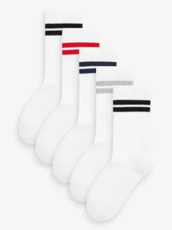 Blanc/Bleu/Rouge - Cushioned Semelle intérieure Cotton Rich Ribbed Tipped Chaussettes 5 Lot