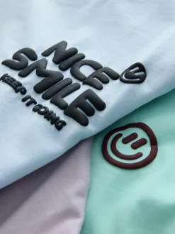 Blanc/bleu/vert/noir/violet - Lot de 5 petits T-shirts graphiques à manches courtes (3mois-7ans)