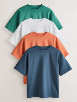 Blanc/Marine/Vert/Orange - Lot de 4 t-shirts à manches courtes (3-16 ans)