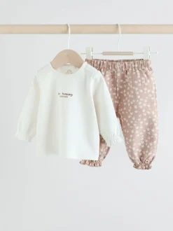 Blanc/marron - Ensemble Bébé haut et Pantalons à manches longues 2 Pièces (0mois-2ans)