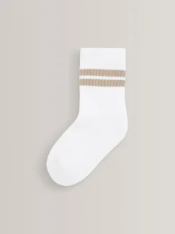 Blanc/neutres - Cushioned Semelle intérieure Cotton Rich Ribbed Tipped Chaussettes 5 Lot