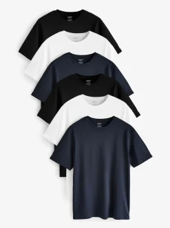 Blanc/noir/bleu marine - Ajustement régulier - Lot de t-shirts essentiels en coton 6