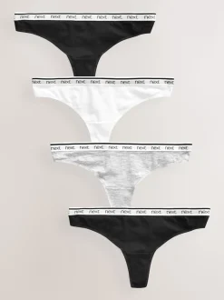 Blanc/Noir/Gris - Lot de 4 culottes à logo en coton