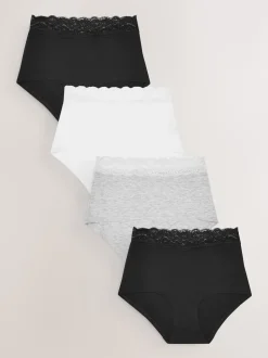 Blanc/Noir/Gris - Lot de 4 culottes en coton et dentelle