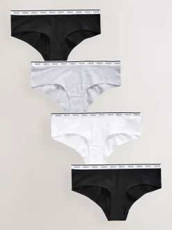 Blanc/Noir/Gris - Lot de 4 culottes à logo en coton