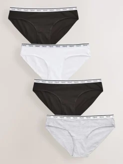 Blanc/Noir/Gris - Lot de 4 culottes à logo en coton