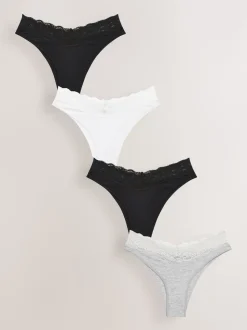 Blanc/Noir/Gris - Lot de 4 culottes en coton et dentelle