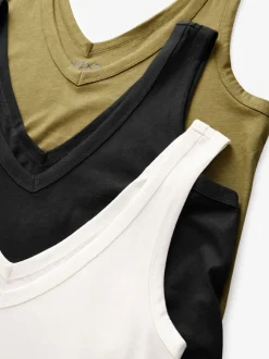 Blanc/Noir/Gris chiné - Lot de 3 gilets souples en modal