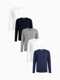 Blanc/noir/gris/bleu marine - Lot de 5 t-shirts à manches longues