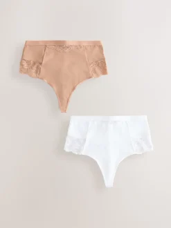 Blanc/Praline Nude - Tongs taille haute légers et modelants pour le contrôle de l'abdomen 2 Pack