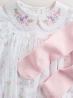 Blanc/rose à petites fleurs - Ensemble de barboteuses Bébé Bloomer 2 pièces avec collants (0mois-3ans)