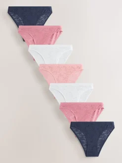 Blanc/Rose/Praline Nude - Lot de 7 culottes en dentelle collée Comfort