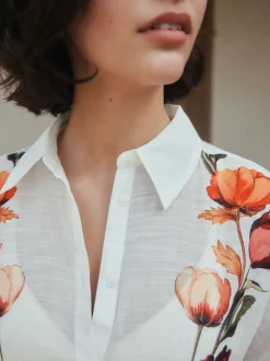 Blanc/Vert - Chemise de plage