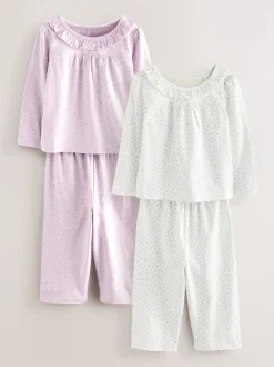 Blanc/Violet Fleuri - Lot de 2 pyjamas Amples (9mois à8ans)