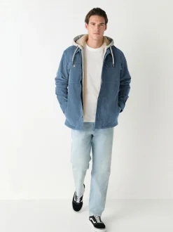 Bleu - À capuche Velours côtelé Borg Veste-chemise doublée