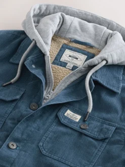 Bleu - À capuche Velours côtelé Borg Veste-chemise doublée