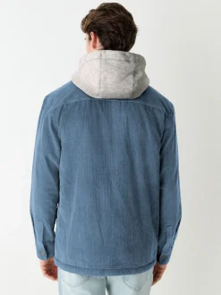 Bleu - À capuche Velours côtelé Borg Veste-chemise doublée