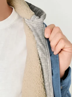 Bleu - À capuche Velours côtelé Borg Veste-chemise doublée