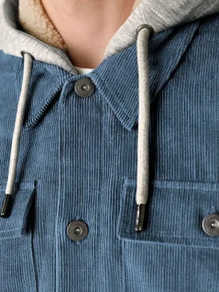 Bleu - À capuche Velours côtelé Borg Veste-chemise doublée