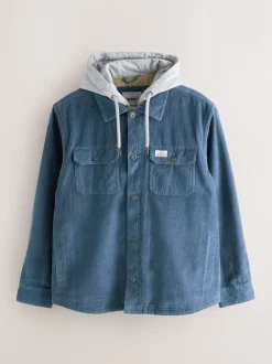 Bleu - À capuche Velours côtelé Borg Veste-chemise doublée