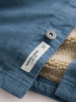 Bleu - À capuche Velours côtelé Borg Veste-chemise doublée