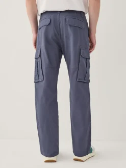Bleu - Ajustement droit - Pantalon cargo stretch en coton