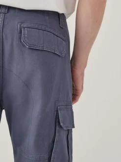 Bleu - Ajustement droit - Pantalon cargo stretch en coton