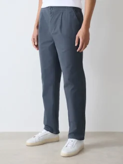 Bleu - Ajustement droit - Pantalons Chinos extensibles plissés avec taille élastique