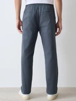 Bleu - Ajustement droit - Pantalons Chinos extensibles plissés avec taille élastique