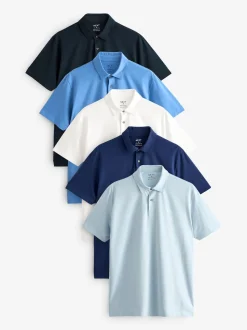 Bleu - Ajustement régulier - Polo en jersey Manches courtes 5 Pack