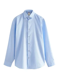 Bleu - Ajustement régulier - Chemise élégante texturée facile d’entretien à poignets simples