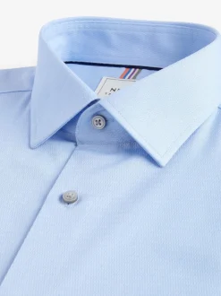 Bleu - Ajustement régulier - Chemise élégante texturée facile d’entretien à poignets simples