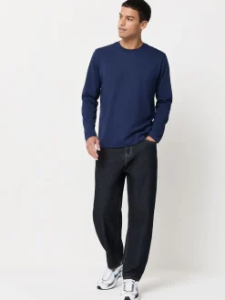 Bleu - Ajustement régulier - T-shirt à manches longues de cou d'équipage