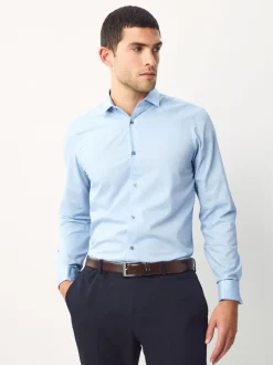 Bleu - Ajustement régulier - Chemises de nuit texturées à double poignet et d'entretien facile