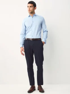 Bleu - Ajustement régulier - Chemises de nuit texturées à double poignet et d'entretien facile