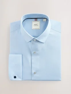 Bleu - Ajustement régulier - Chemises de nuit texturées à double poignet et d'entretien facile