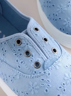 Bleu - Baskets à enfiler en toile brodée sans lacets