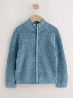 Bleu - Cardigans Texture zippé en maille (3-16ans)