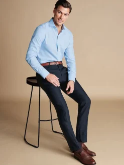 Bleu - Charles Tyrwhitt Coupe ajustée  100% Lin Pantalons