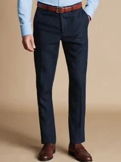 Bleu - Charles Tyrwhitt Coupe ajustée  100% Lin Pantalons