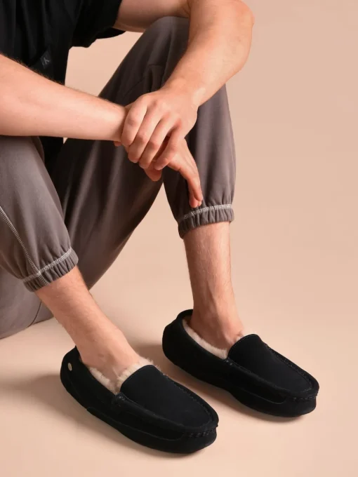 Bleu - Chaussons Just Sheepskin Harry homme en peau de mouton