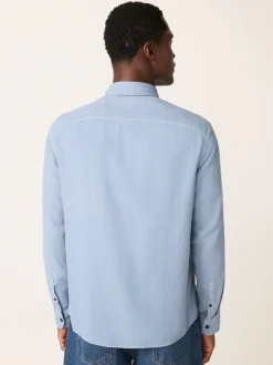 Bleu - Chemise à manches longues texturée à deux poches Coupe classique