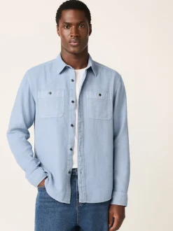 Bleu - Chemise à manches longues texturée à deux poches Coupe classique