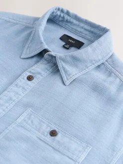 Bleu - Chemise à manches longues texturée à deux poches Coupe classique