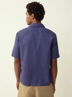 Bleu - Chemise Coupe classique gaufrée texturée à manches courtes