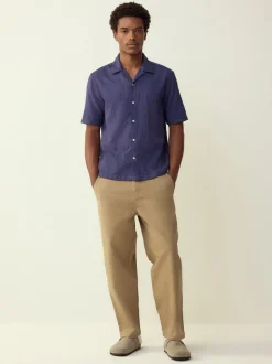 Bleu - Chemise Coupe classique gaufrée texturée à manches courtes