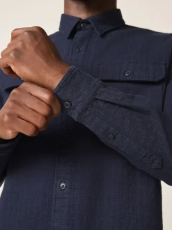 Bleu - Chemise Coupe classique texturée à manches longues gaufrée