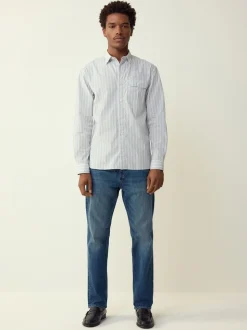 Bleu - Chemise en Rayure seersucker à manches longues