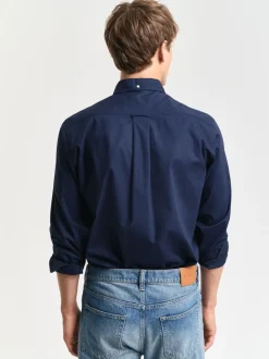 Bleu - Chemise Gant en popeline coupe régulière