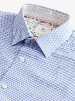 Bleu - Chemise élégante en coton riche texturée